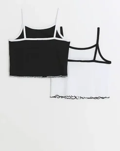 River Island Girls Crop ribbed Cami Top 2 Pack White Fashion