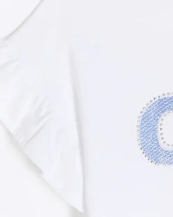 River Island Girls diamante frill t-shirt White Online