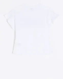 River Island Girls diamante frill t-shirt White Online