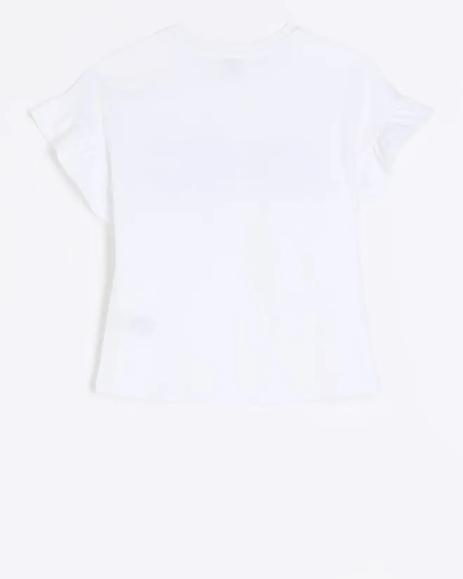 River Island Girls diamante frill t-shirt White Online