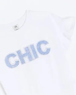 River Island Girls diamante frill t-shirt White Online