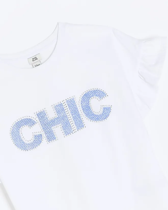 River Island Girls diamante frill t-shirt White Online