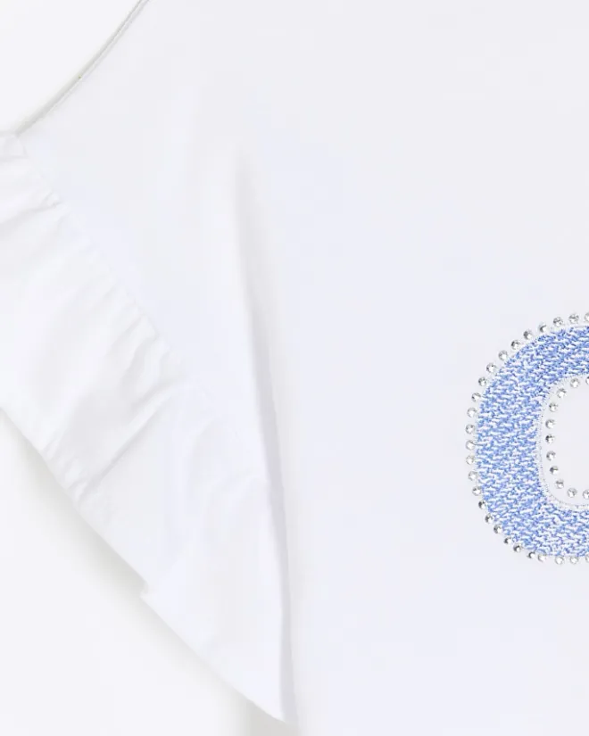 River Island Girls diamante frill t-shirt White Online