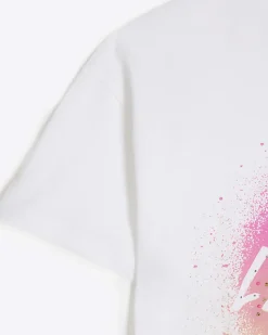River Island Girls embellished graphic t-shirt White Clearance