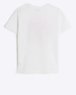 River Island Girls embellished graphic t-shirt White Clearance