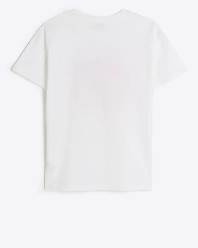 River Island Girls embellished graphic t-shirt White Clearance