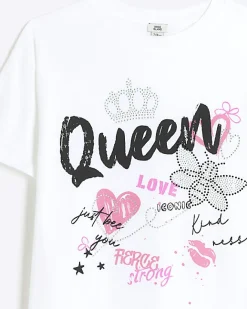 River Island Girls embellished queen bee t-shirt White New