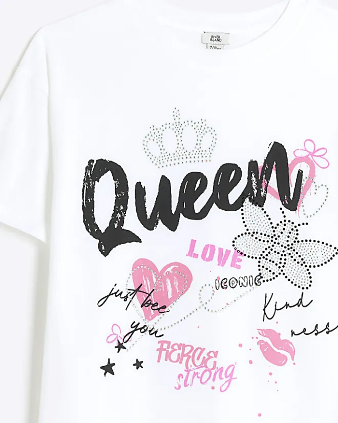 River Island Girls embellished queen bee t-shirt White New