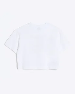 River Island Girls embossed cropped graphic t-shirt White Sale