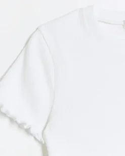 River Island Girls embroidered logo crop t-shirt White Discount