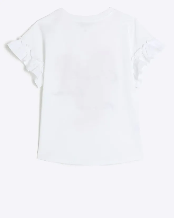 River Island Girls glitter heart t-shirt White Clearance