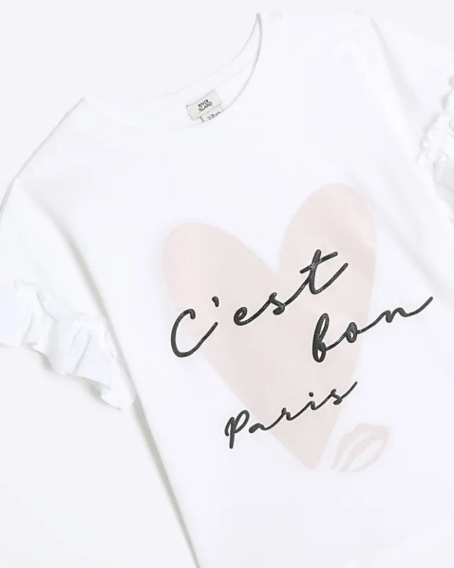 River Island Girls glitter heart t-shirt White Clearance