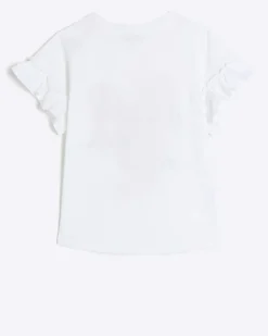 River Island Girls glitter heart t-shirt White Clearance