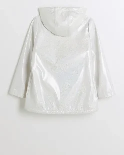 River Island Girls glitter hooded rain coat White Fashion
