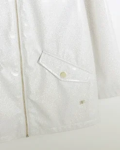 River Island Girls glitter hooded rain coat White Fashion