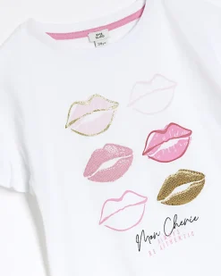 River Island Girls graphic frill t-shirt White Sale