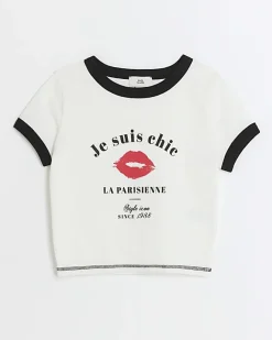 River Island Girls lips graphic crop t-shirt White Fashion