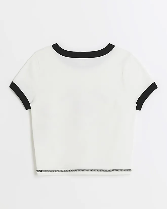 River Island Girls lips graphic crop t-shirt White Fashion