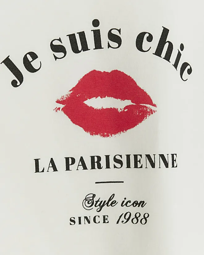River Island Girls lips graphic crop t-shirt White Fashion