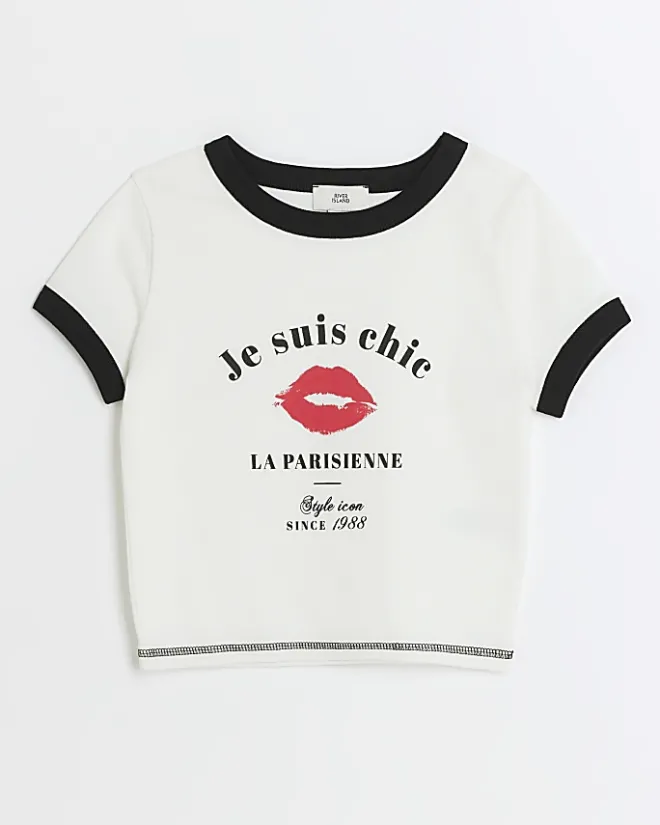 River Island Girls lips graphic crop t-shirt White Fashion