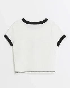 River Island Girls lips graphic crop t-shirt White Fashion