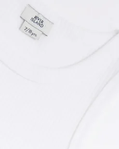 River Island Girls Long line ribbed tank top White Online