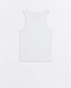 River Island Girls Long line ribbed tank top White Online