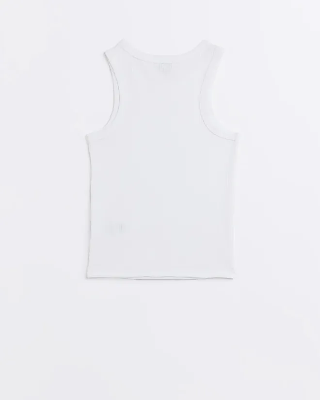 River Island Girls Long line ribbed tank top White Online