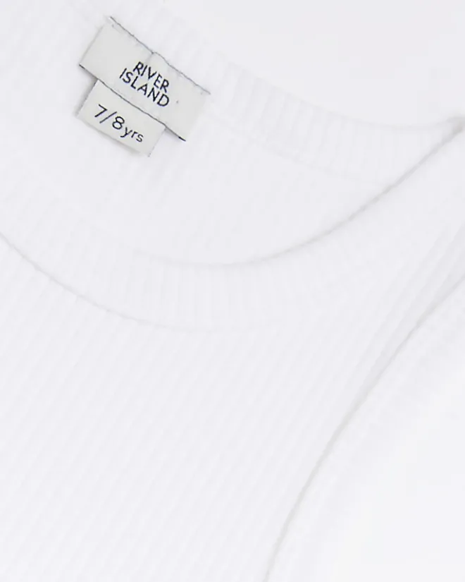 River Island Girls Long line ribbed tank top White Online