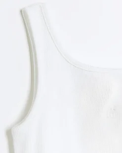 River Island Girls rib embroidered logo crop vest White Fashion