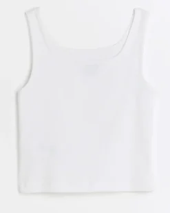 River Island Girls rib embroidered logo crop vest White Fashion