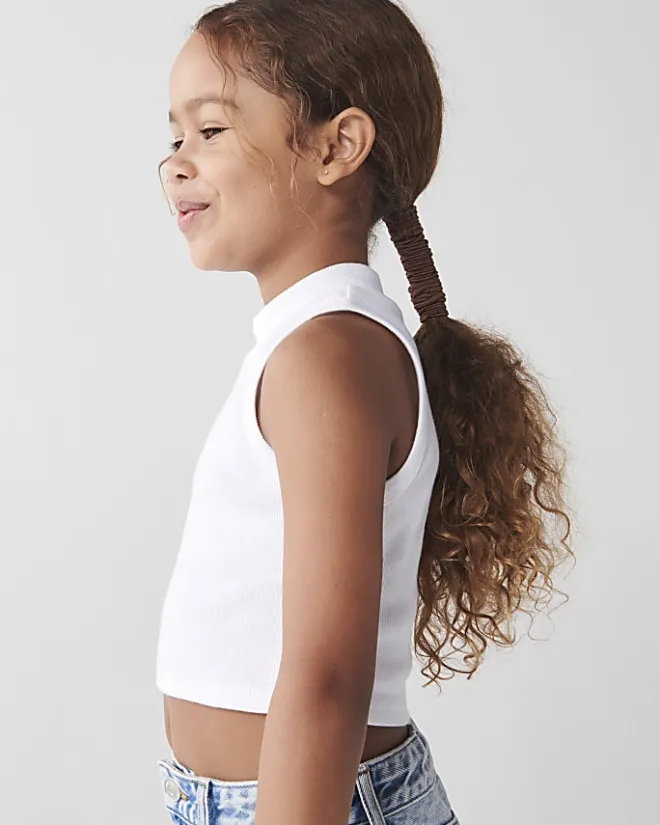River Island Girls rib high neck tank top White New