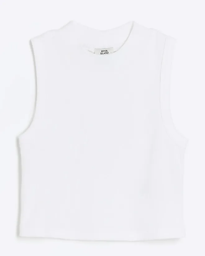 River Island Girls rib high neck tank top White New