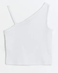 River Island Girls rib one shoulder vest top White Online