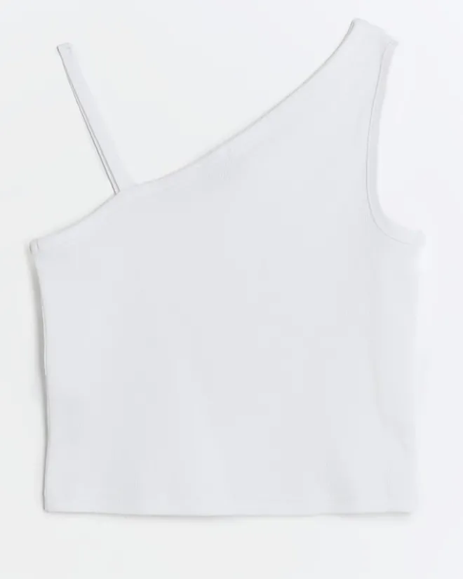 River Island Girls rib one shoulder vest top White Online