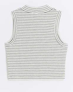 River Island Girls rib stripe high neck tank top White New