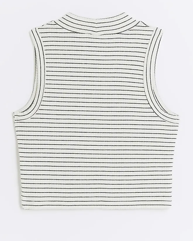 River Island Girls rib stripe high neck tank top White New