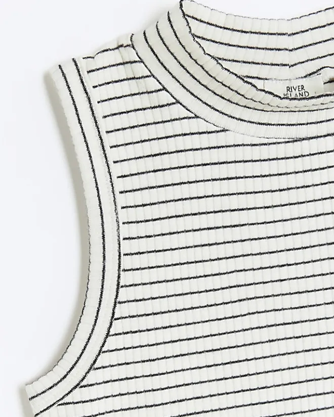River Island Girls rib stripe high neck tank top White New
