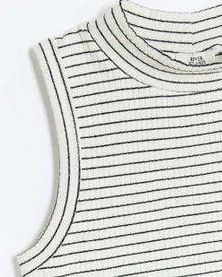 River Island Girls rib stripe high neck tank top White New