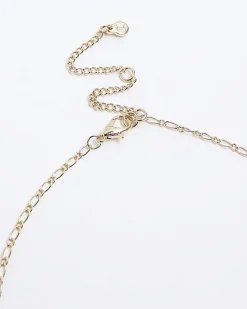 River Island Gold Amour Heart Necklace Yellow Clearance