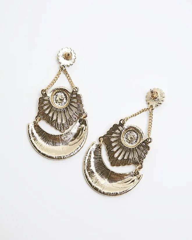 River Island Gold Antique Ethnic Drop Earrings Yellow Sale