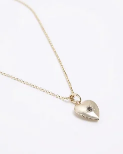 River Island Gold April Birthstone Heart Necklace Yellow Discount