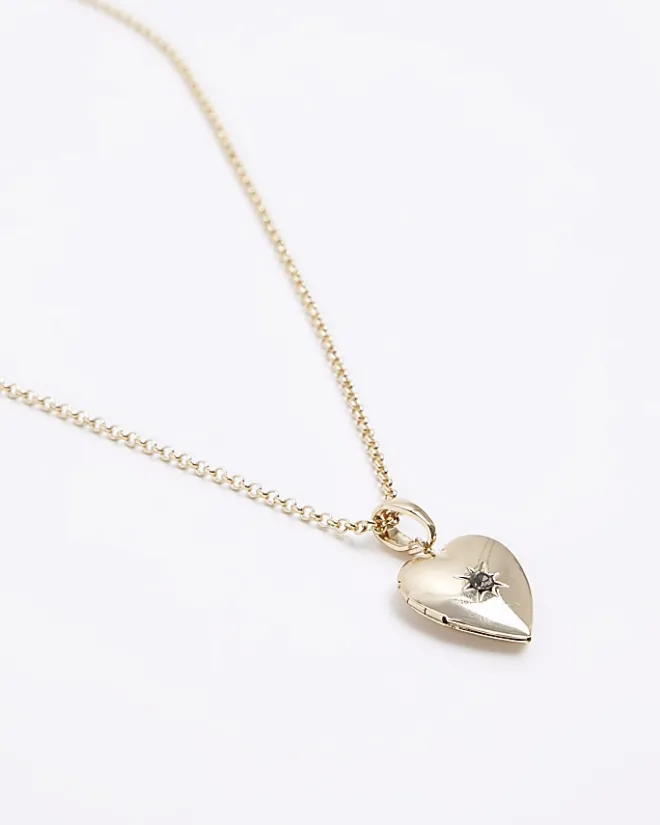 River Island Gold April Birthstone Heart Necklace Yellow Discount