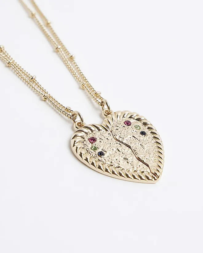 River Island Gold Best Friend Heart Necklace Yellow Online