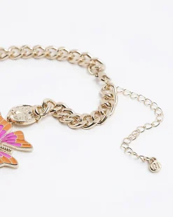 River Island Gold Butterfly Choker Necklace Yellow Clearance