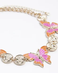 River Island Gold Butterfly Choker Necklace Yellow Clearance