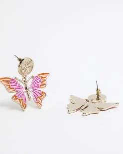 River Island Gold Butterfly Stud Earrings Yellow Hot