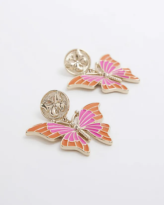 River Island Gold Butterfly Stud Earrings Yellow Hot