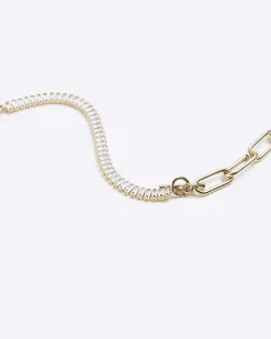 River Island Gold Chain Stone Necklace Yellow Fashion