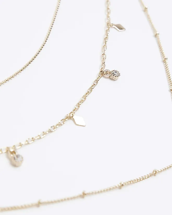 River Island Gold charm multirow necklace Yellow Discount